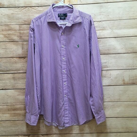 POLO RALPH LAUREN STANTON CLASSIC FIT SHIRT IN LILAC AND WHITE STRIPES - Picture 1 of 7